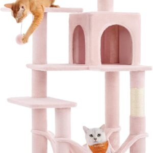 Feandrea Árbol para Gatos 143 cm, Torre Multinivel Rosa Jalea