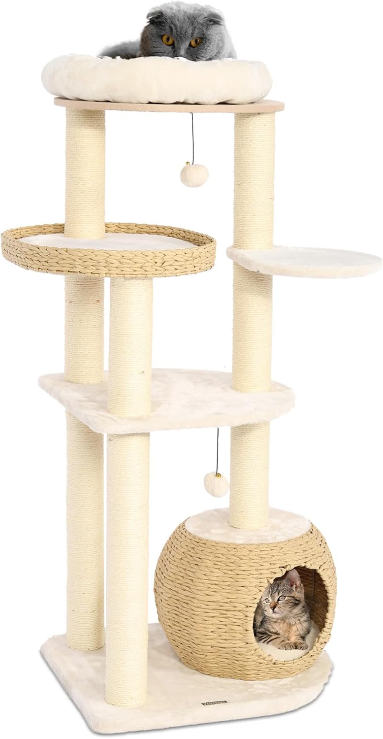 KAMABOKO Árbol para gatos moderno 53" con sisal natural