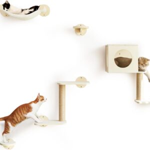 Estantería de pared para gatos FUKUMARU 5 en 1, madera estable beige