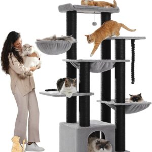 MUTTROS Torre gatos 67" alta, 13 postes sisal, para gatos grandes