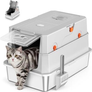 Arenero XXL gatos acero inoxidable con tapa abatible ICOYEA