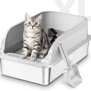 Arenero gato acero inoxidable XXL ICOYEA con bordes altos