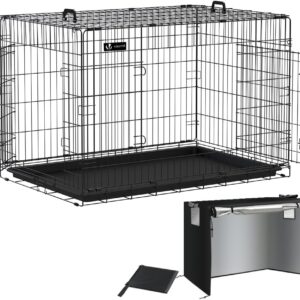 VOUNOT Jaula perrera 2 puertas, plegable con bandeja extraíble
