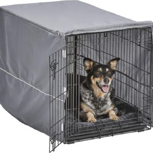 New World Juego de jaula perro 91 cm doble puerta + cama gris
