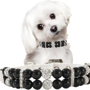 Collar perlas negras diamantes para perras pequeñas