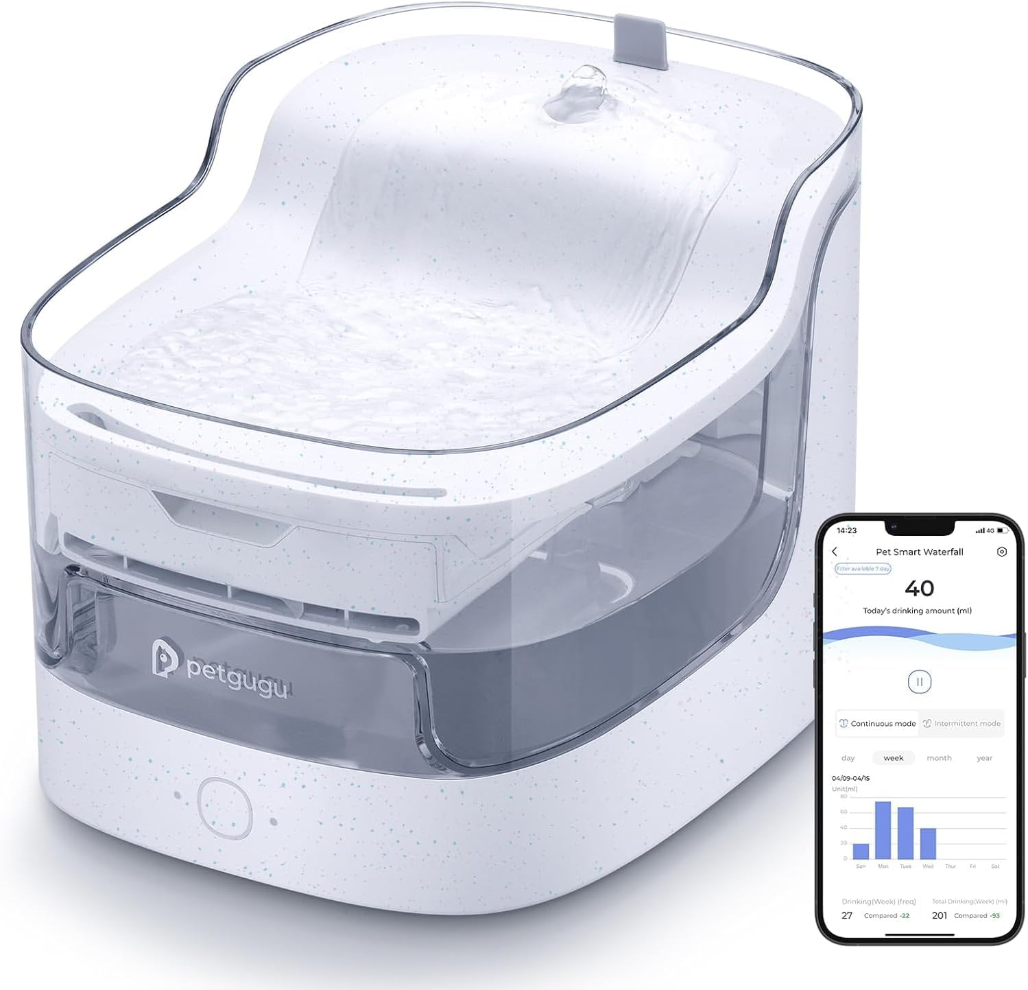 Fuente para gatos PETGUGU, ultrasilenciosa y con app