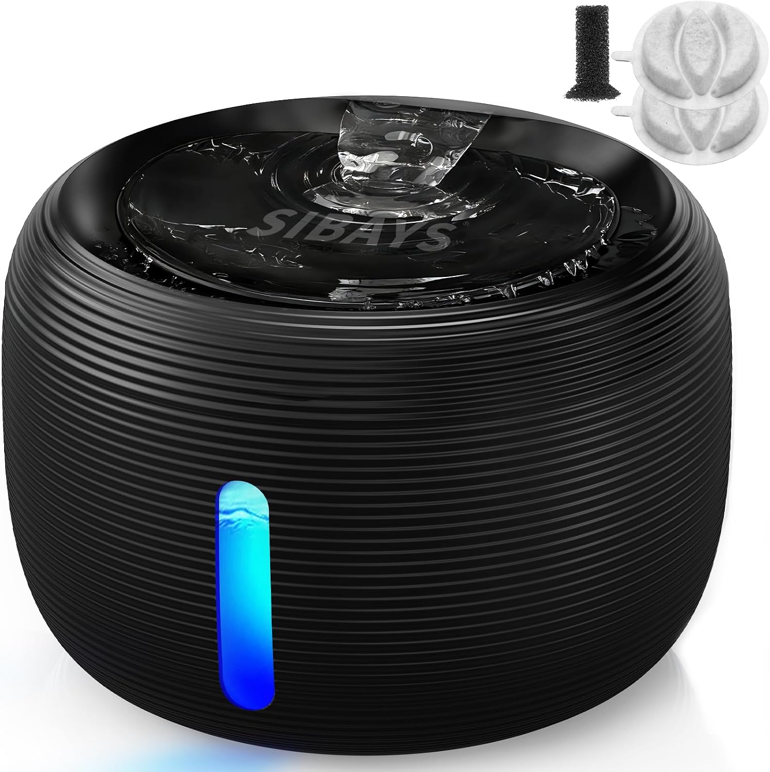 SIBAYS Fuente Gatos 3.5L con Bomba Silenciosa y Filtro LED - FS77 (Negro)