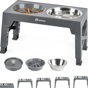 Comedero elevado Petace para perros, acero inoxidable gris