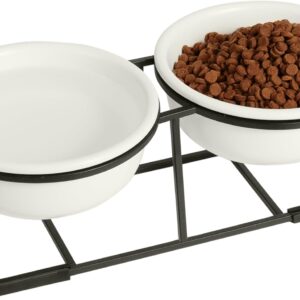 Comedero Perro Elevado Cerámica AHX - 2 cuencos 375ml blanca