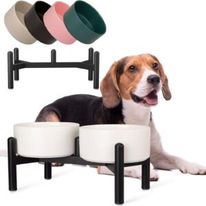 Comedero elevado para perros de cerámica y acero inoxidable negro
