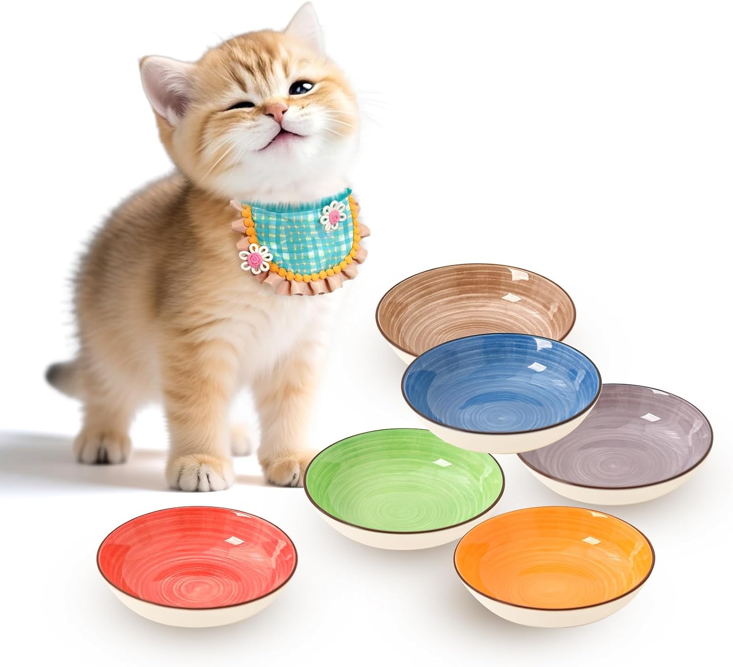 Comederos gatos cerámica 6 piezas colores arcoíris