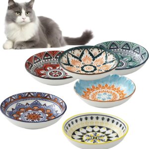 Set 6 cuencos para gatos de cerámica, 5.5", coloridos y planos