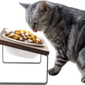 Comedero para gatos elevado GUUSII HOME con bambú y cerámica