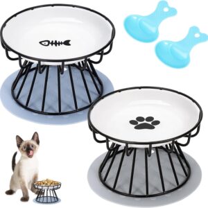 Comedero elevado para gatos 2 piezas cerámica + soporte metal