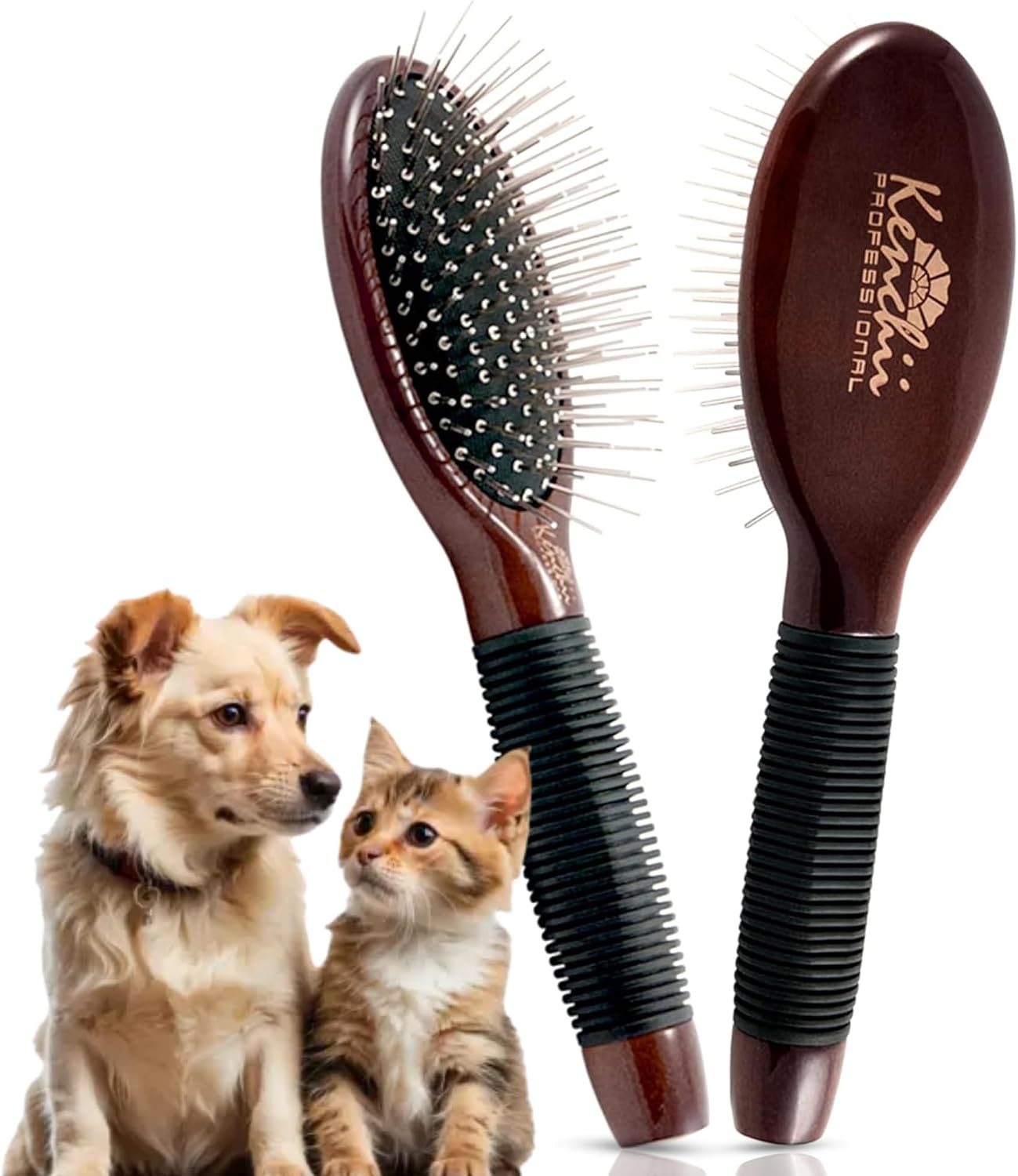 Kenchii Cepillo metal para mascotas | Madera y agarre antideslizante
