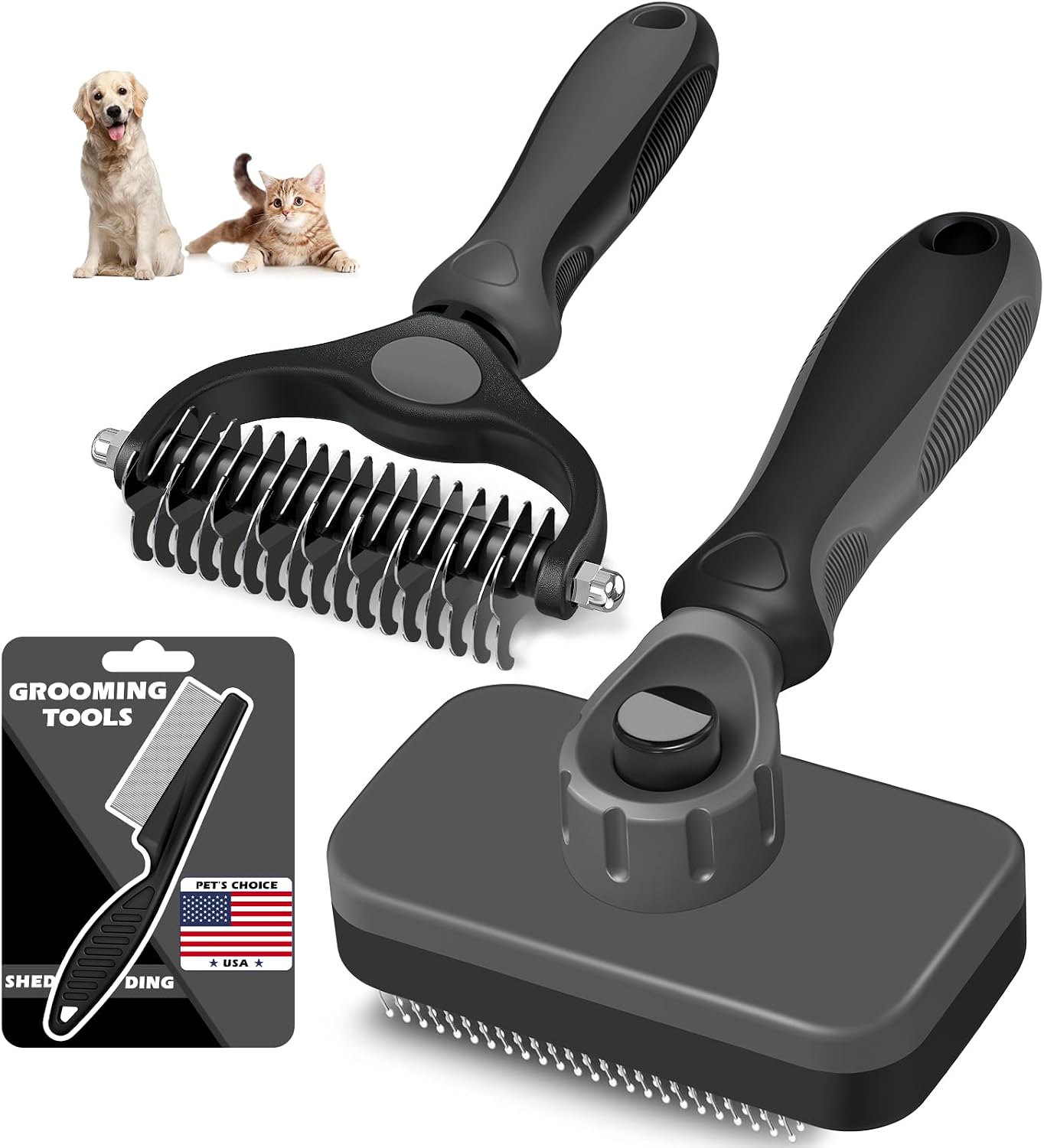 Kit 3 cepillos perros Augwind para deslanar y limpiar
