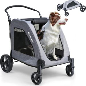 EchoSmile Carrito plegable para perros hasta 70 kg, gris