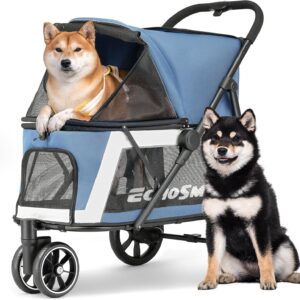 Carrito plegable EchoSmile para perros hasta 40 kg (azul y blanco)