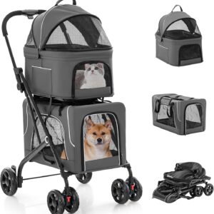 Cochecito doble Giantex para 2 perros – Plegable y seguro
