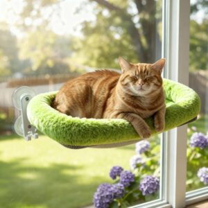 Percha ventana gato con 4 ventosas, diseño plegable y seguro