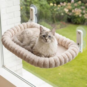Hamaca ventana con ventosas para gatos grandes M beige