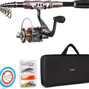PLUSINNO Combo Caña y Carrete Pesca Fibra Carbono