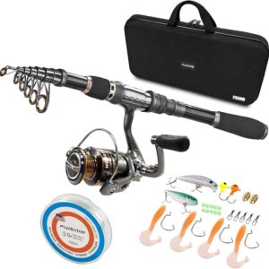 Kit pesca PLUSINNO: caña + carrete plegable fibra carbono