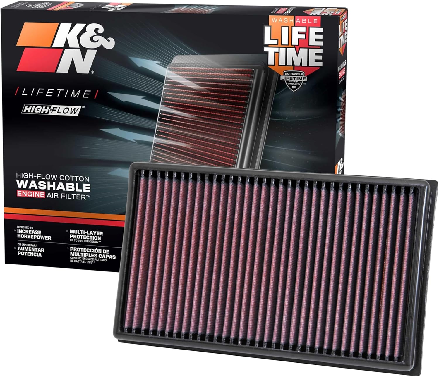 Filtro de aire K&N 33-3005 lavable, negro