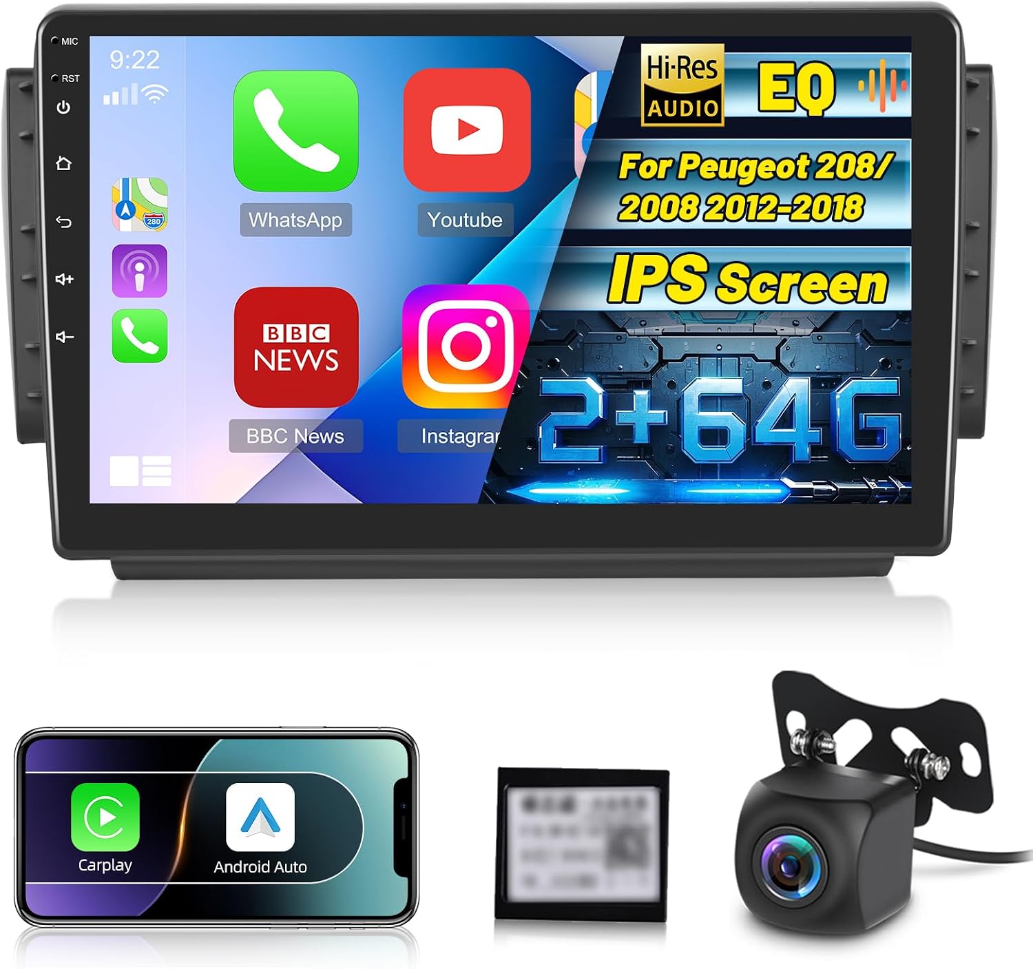 Radio Android 10" para Peugeot 208/2008 (2012-2018) con Carplay inalámbrico