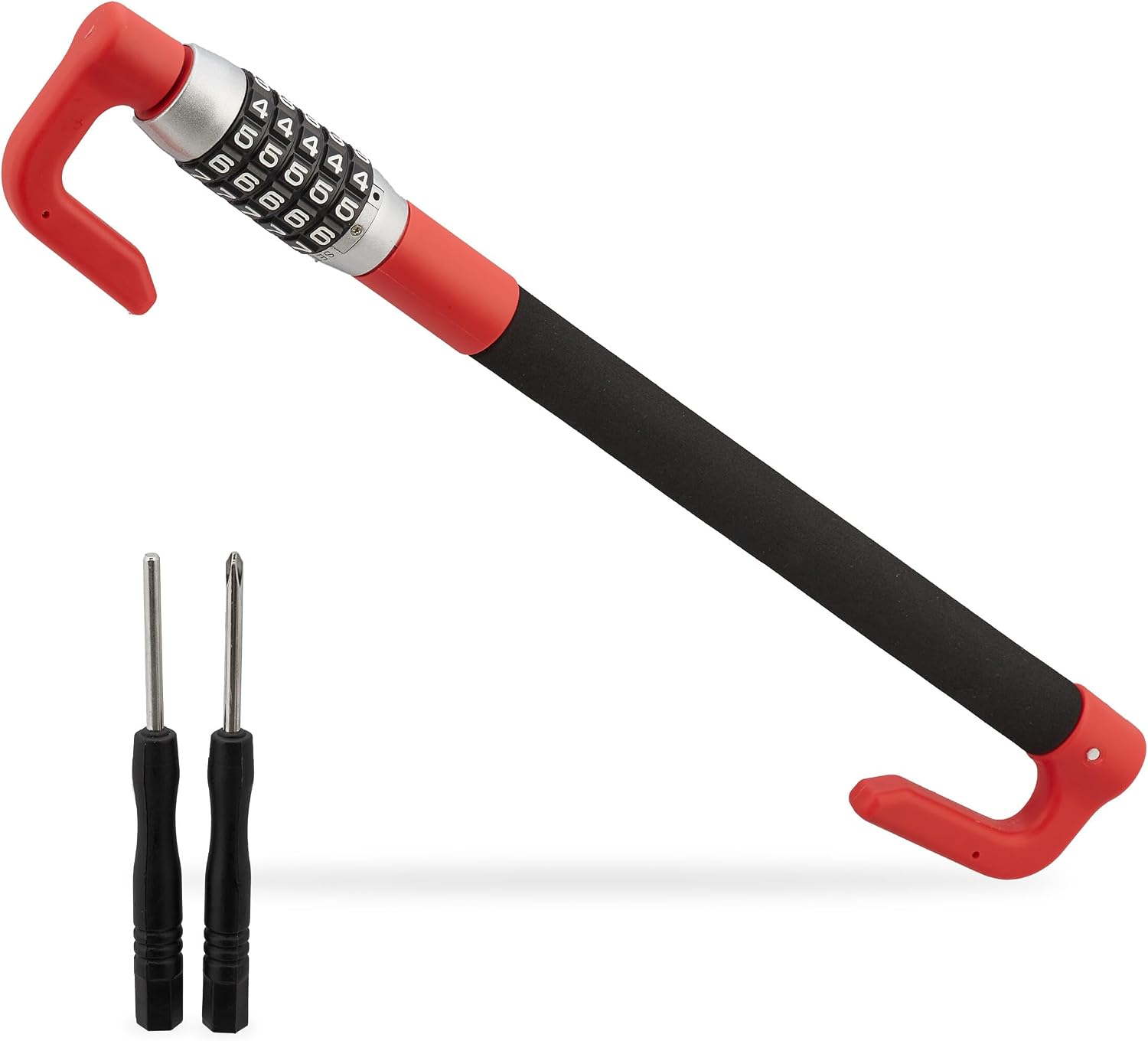 Antirrobo coche Relaxdays 5 dígitos, bloqueo volante acero negro/rojo