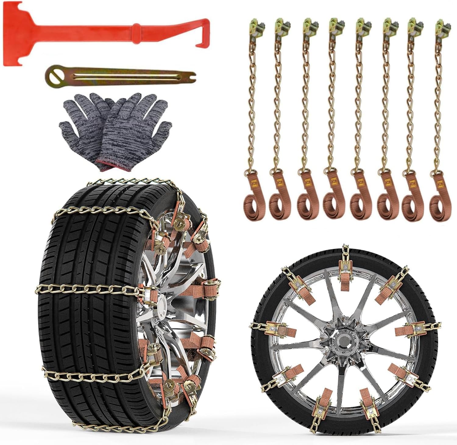 Cadenas de nieve Outtybrave 165-285 mm (8 uds. + pala y guantes)