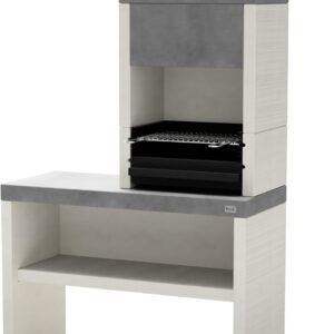 Barbacoa de obra TUOZI PLAN 2 para leña y carbón (Gris/Blanco - 192 cm)