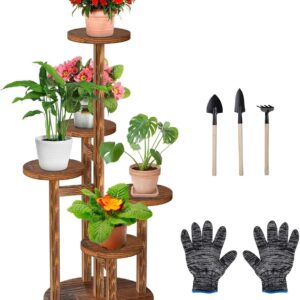 Estantería 5 niveles madera con ruedas para plantas