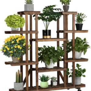 Soporte plantas con ruedas en madera abeto 124x33x120 cm | Yaheetech