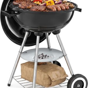 tectake® Barbacoa de carbón redonda con ruedas y tapa regulable