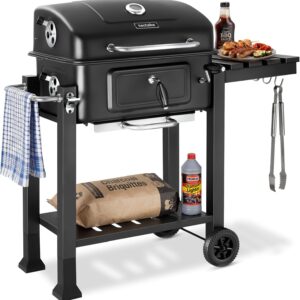 tectake® Barbacoa de carbón con tapa y ahumador 64x110 cm