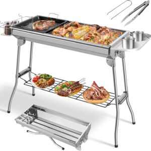 Barbacoa portátil plegable XXL en acero inoxidable TLGREEN