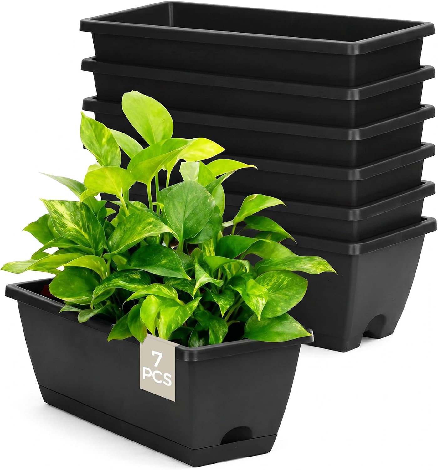 Bamworld 7 jardineras de ventana 43 cm, macetas rectangulares negras