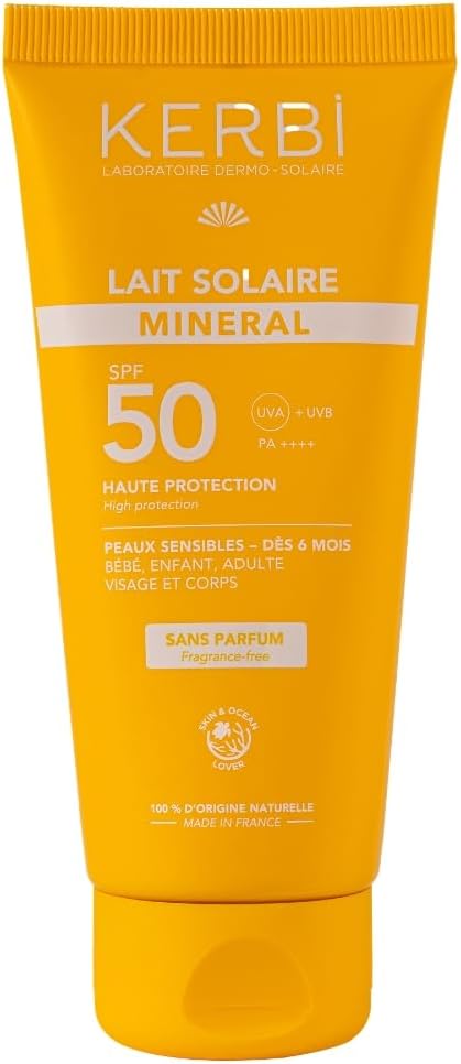 Protector solar Kerbi SPF 50+, orgánico 99%, 100 ml