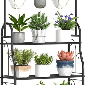 Estantería 3 niveles Outsunny para plantas con barra colgante negra