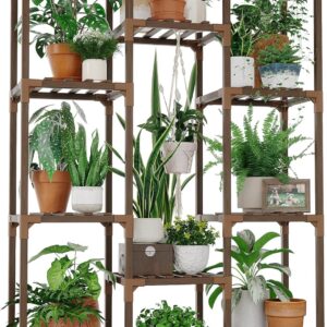 Bamworld Estantería para plantas 10 macetas, madera marrón