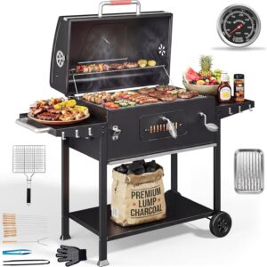 DEVOKO Parrilla de carbón XXL con tapa y termómetro