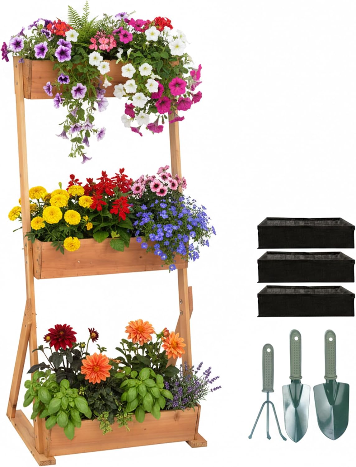 Huerto vertical de madera con 3 cajones Relaxdays
