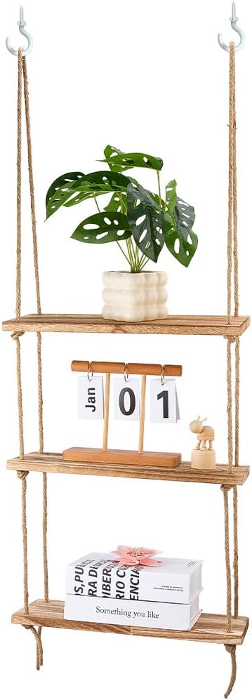 Estantería colgante de madera 3 niveles estilo boho