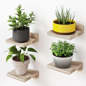 Juego de 4 estantes flotantes de madera negra carbonizada