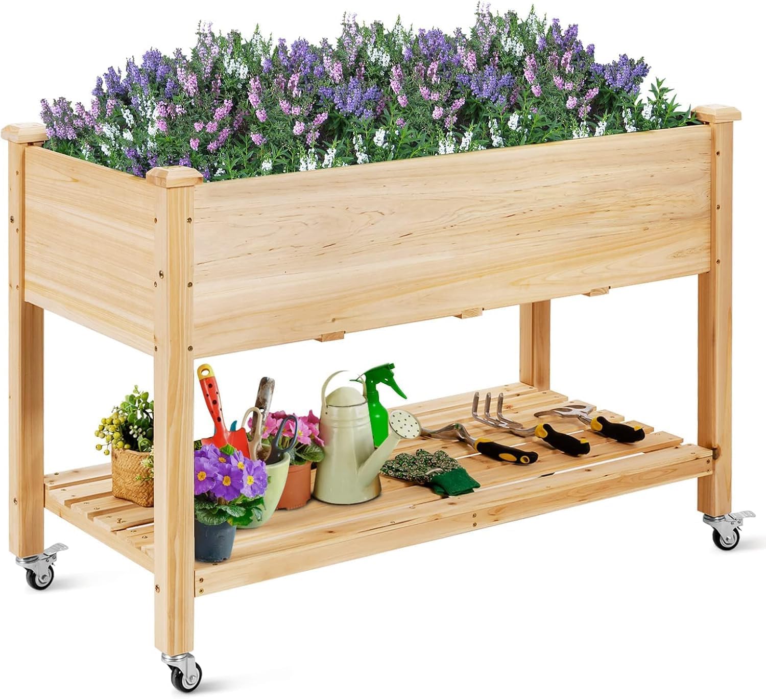 Huerto urbano móvil RELAX4LIFE con estante, madera abeto 120x59x84cm