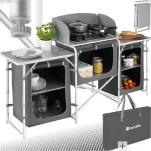 tectake Cocina Plegable Camping Gris con Accesorios