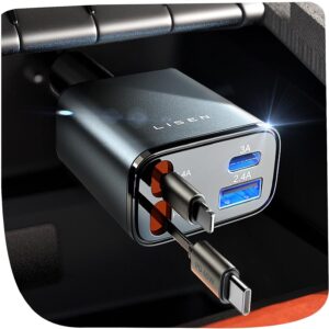 LISEN Cargador Coche 84W Retráctil PD45W USB-C