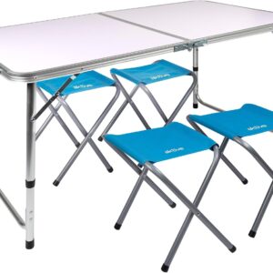 AKTIVE Mesa plegable camping 4 pers. con taburetes y asa