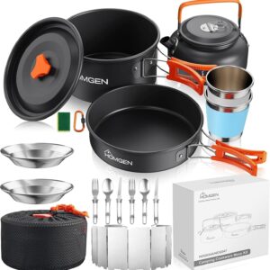 Kit cocina camping HOMGEN: utensilios aluminio + bolsa